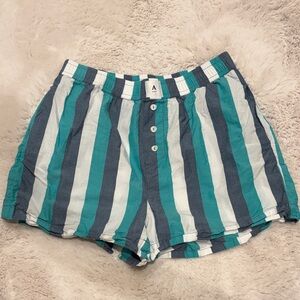 Anthropologie Wren Striped Teal and Gray Women's Boxer Sleep Shorts